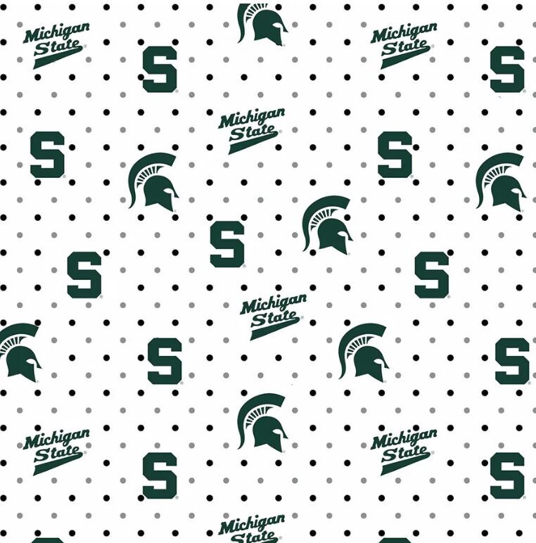 Sykel Enterprises-Michigan State University Cotton Fabric-Michigan State Spartans White Polka Dot Cotton Quilting Fabric