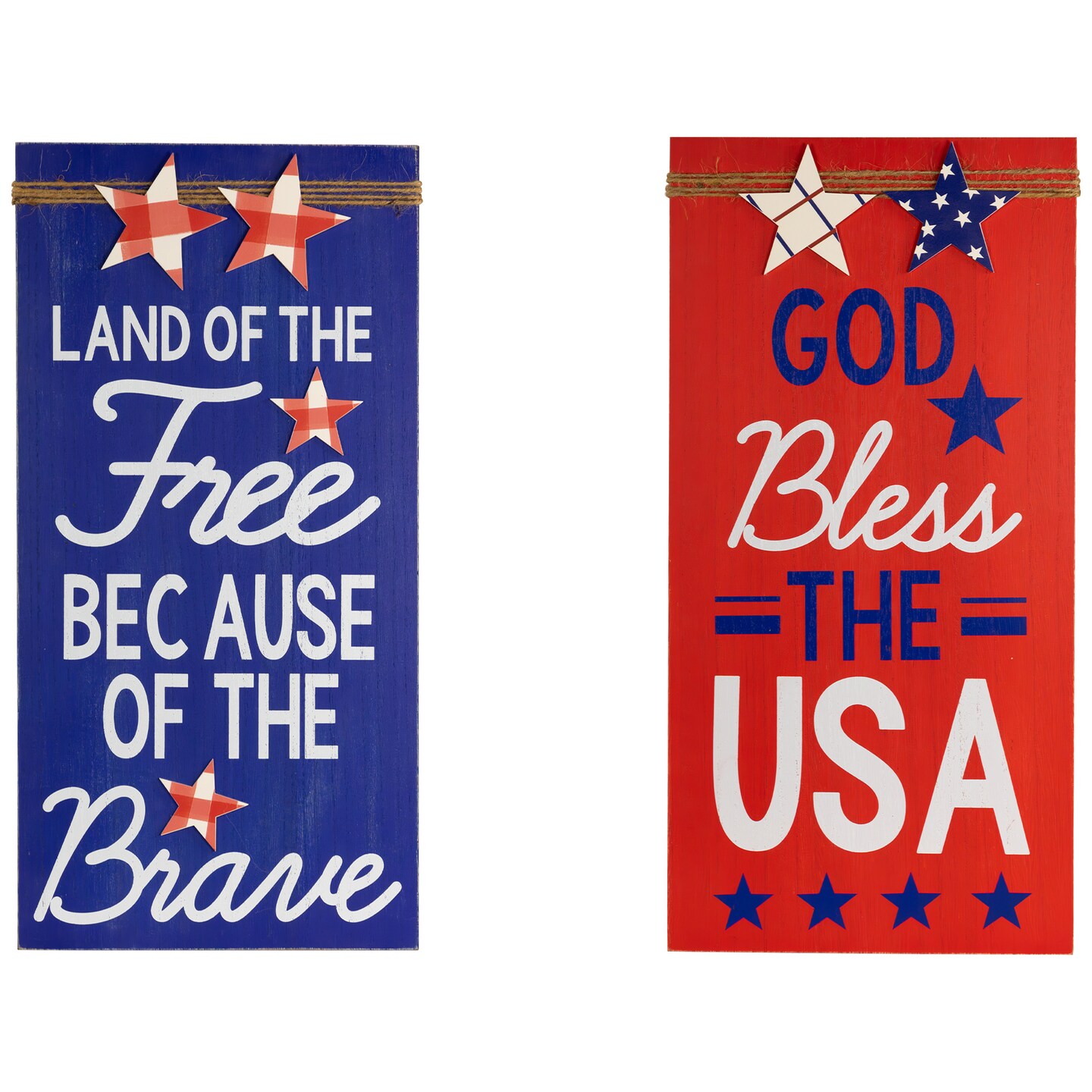 Northlight Set of 2 God Bless the USA and Land of the Free Patriotic Wooden Plaques 23.5&#x22;