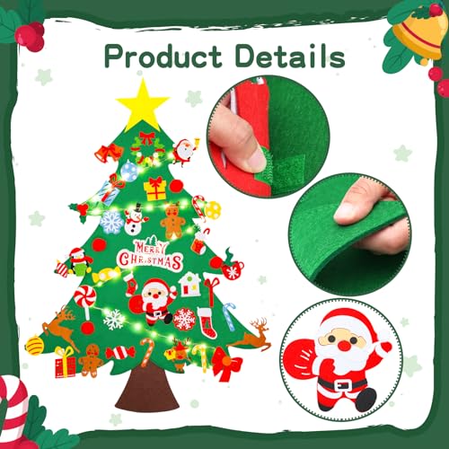 Max Fun DIY Felt Christmas Tree Set 3.2Ft with 41 Ornaments for Kids Toddlers Home Wall Hanging Felt Christmas Craft Kits Xmas Decoration Party Supplies Gifts