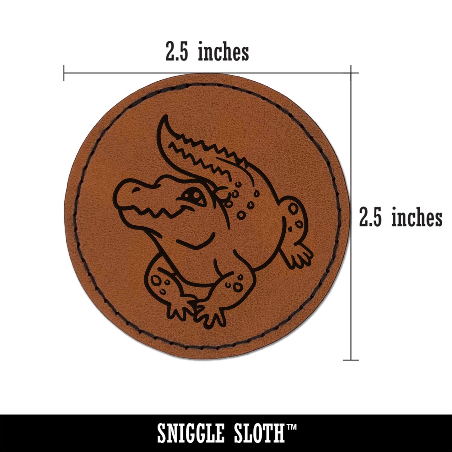 Crocodile Alligator Cute Round Iron-On Engraved Faux Leather Patch Applique - 2.5&#x22;