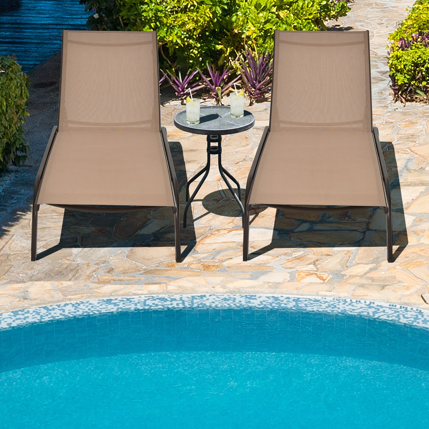 Costway Outdoor Adjustable Chaise Lounge Patio 6-Position Recliner with Wheels