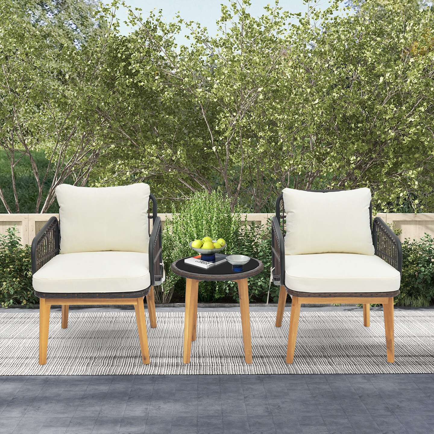 Costway 3 PCS Patio Furniture Set with Cushioned Chairs and Tempered Glass Side Table