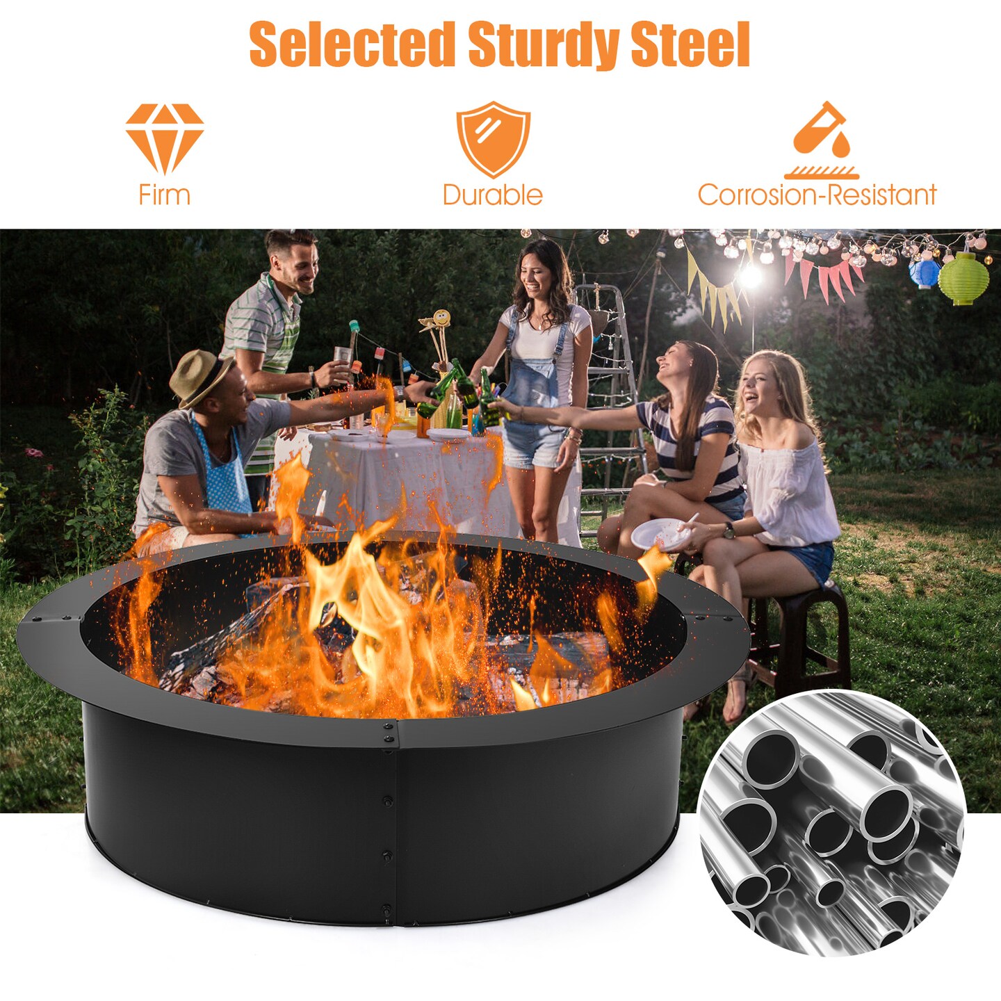 36 inch Round Steel Fire Pit Ring Liner for Outdoor Backyard