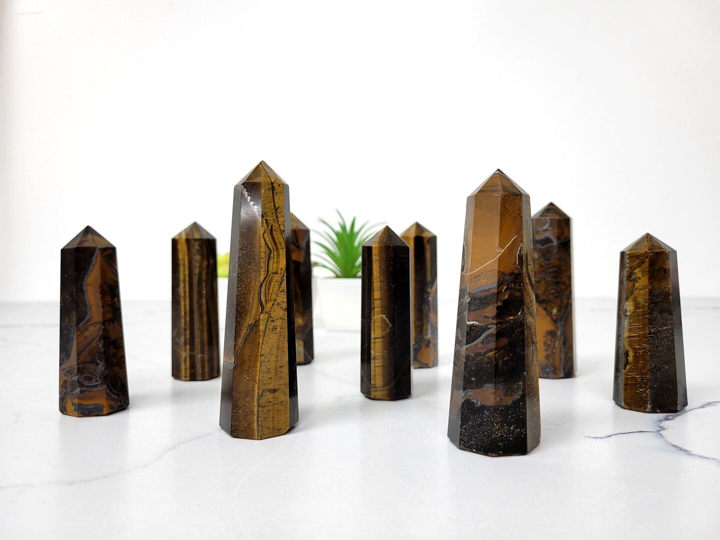 Tiger&#x27;s Eye Crystal Obelisk Tower Point