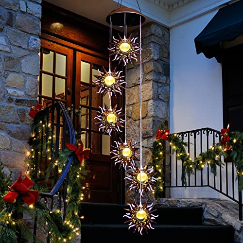 Solar Wind Chimes for Outside Warm LED Sun Hanging Solar Garden Lights Unique Outdoor Decor for Patio Yard Home Lawn