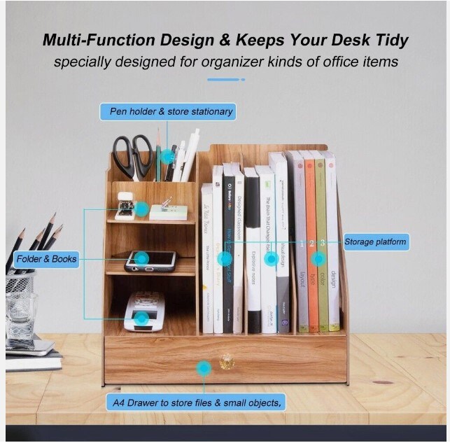 Office Desk Organizer Wooden Desktop Supplies