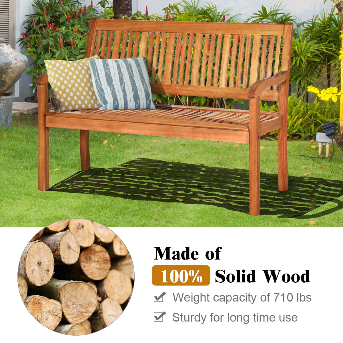 Costway 50&#x27;&#x27; Two Person Outdoor Garden Bench Loveseat Porch Chair Solid Wood W/Armrest