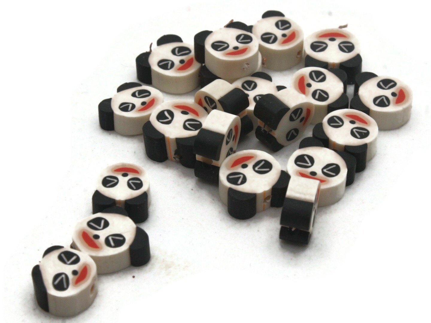 20 Black and White Panda Bear Head Miniature Animal Polymer Clay Beads