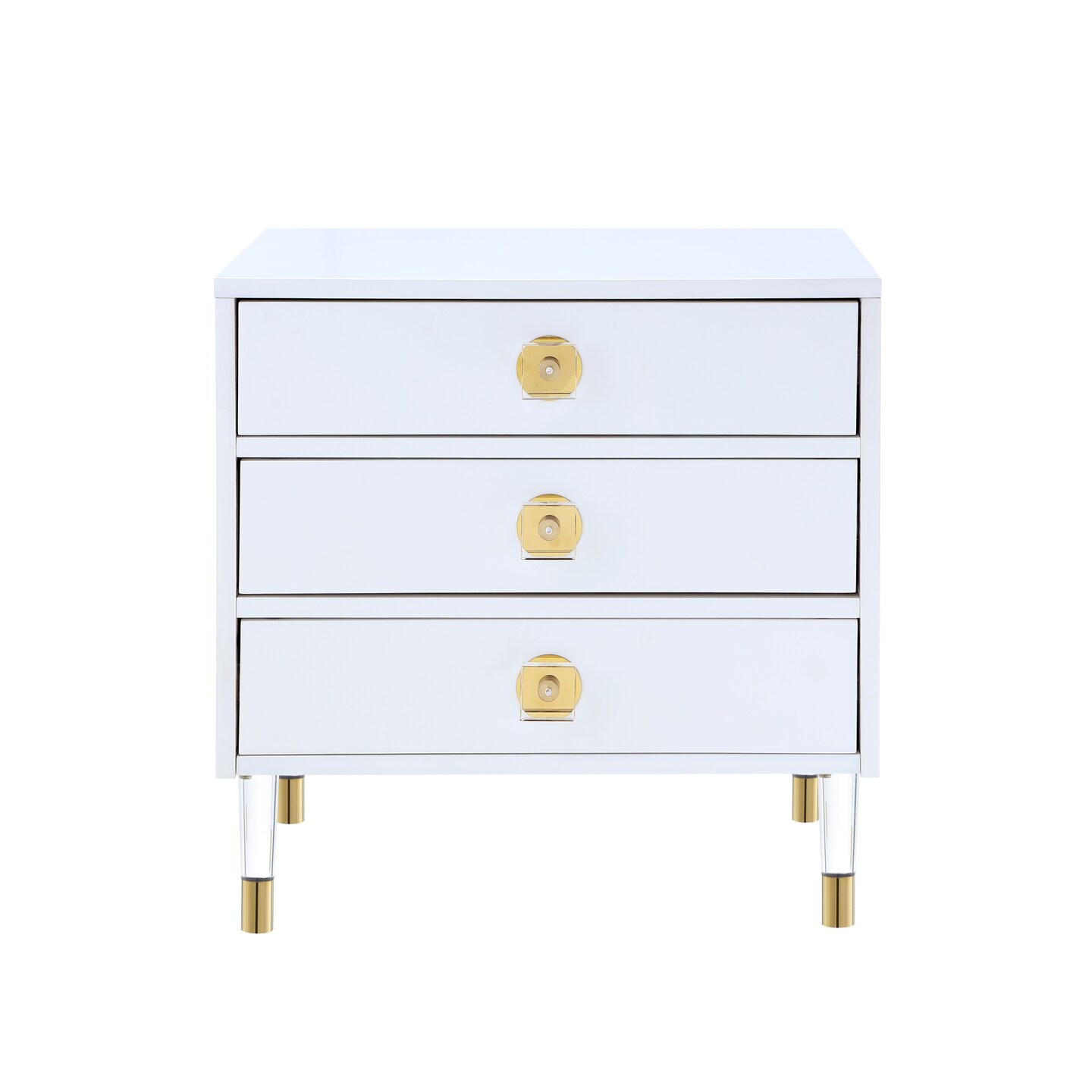 Telono High Gloss 3-Drawer Acrylic Knob/Leg Accent/Side Table Nightstand