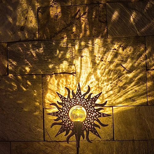 1 Pack Sun Solar Lights Garden Outdoor Waterproof Metal Decorative Stakes for Patio Yard Walkway LawnPatio Christmas Gifts Valentine&#x27;s Day Gifts