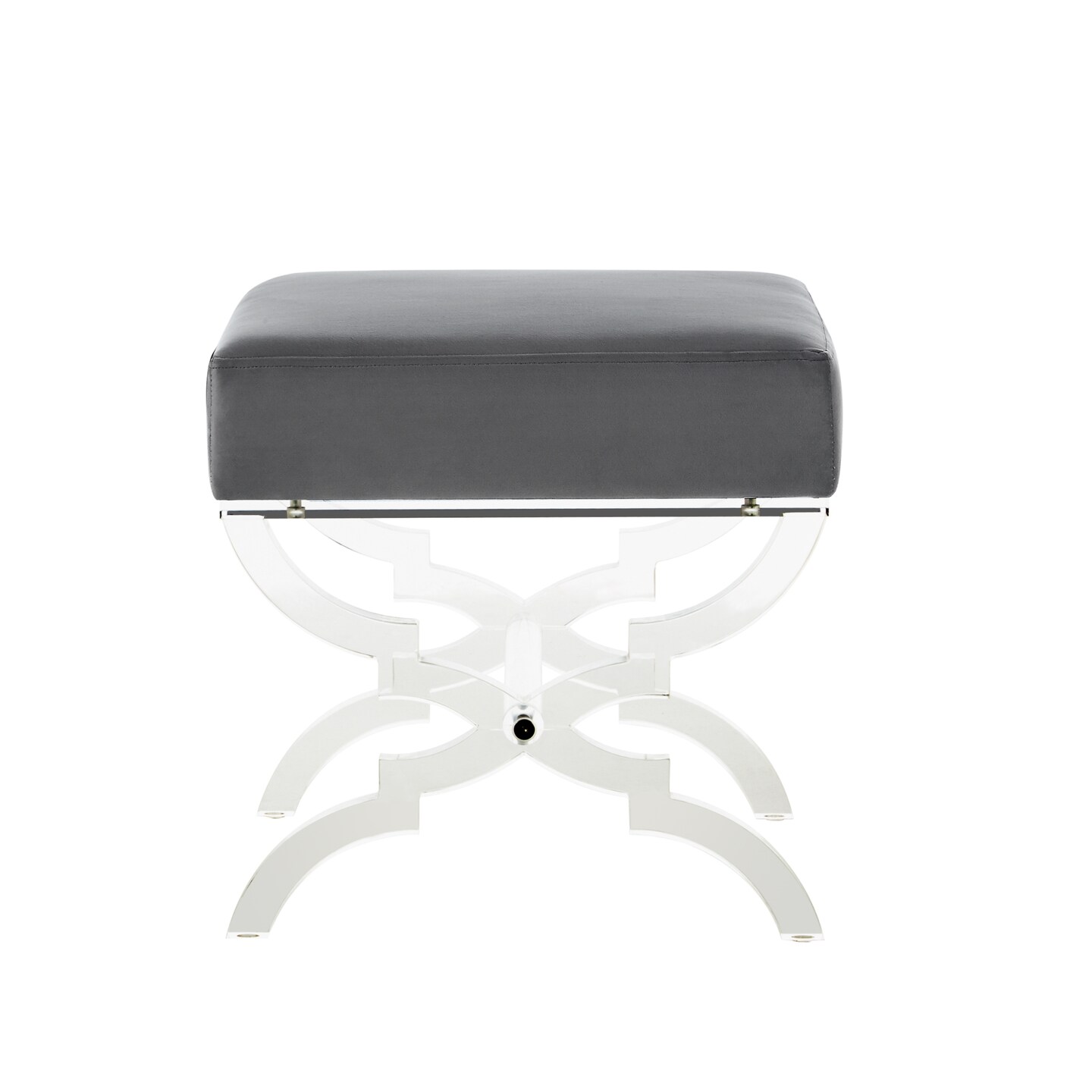 Reida Velvet/Faux Leather Acrylic X-Leg Ottoman