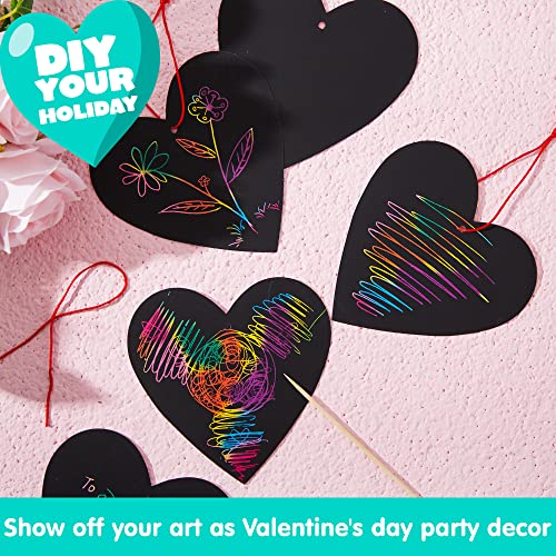 JOYIN 60 Packs Valentines Day Gifts Cards with Scratch Heart for Kids Scratch Paper Magic Color Scratch Heart Rainbow Cards for Valentine Crafts &#x26; Art Classroom Exchange, Valentine&#x27;s Party Favors