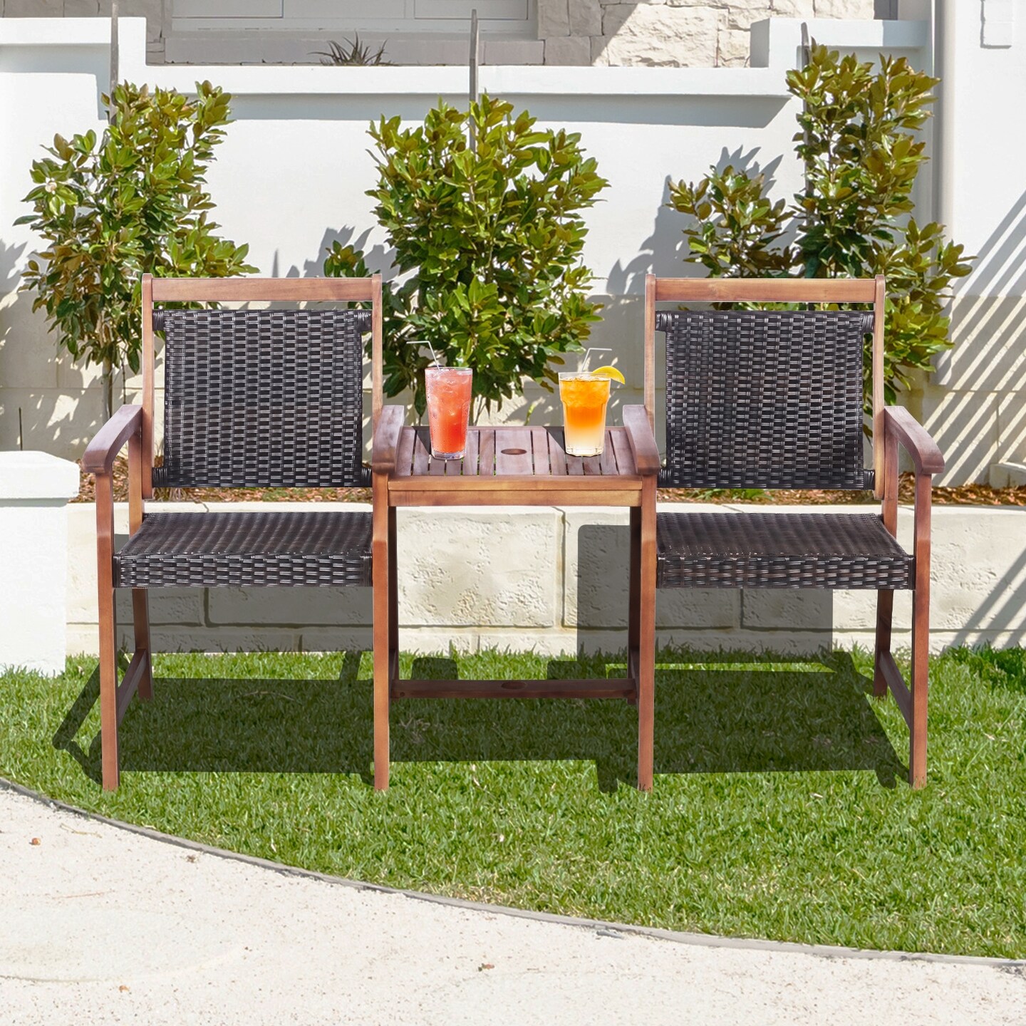 Rattan garden table discount with umbrella hole