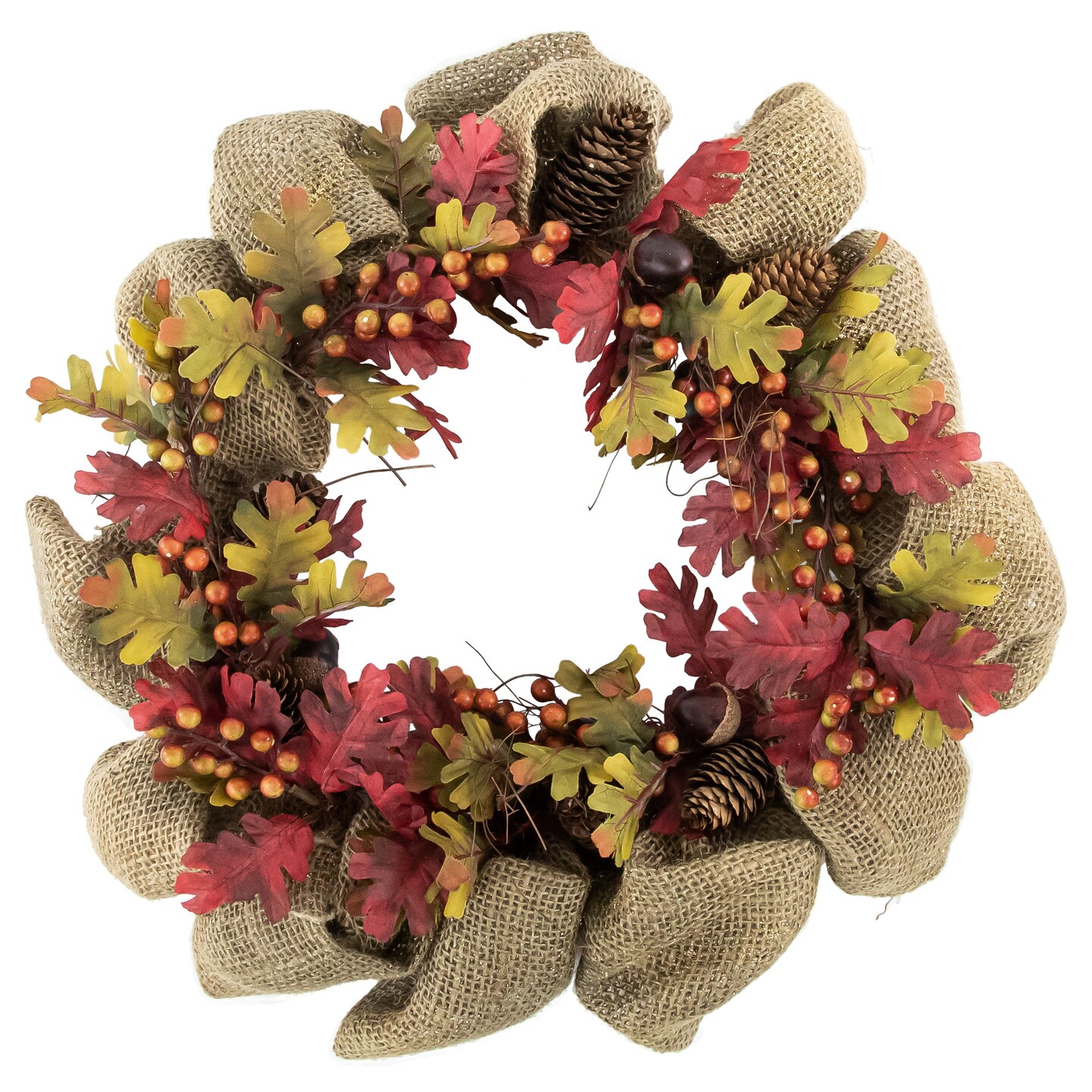 Northlight Rustic Burlap Fall Harvest Wreath with Acorns and Berries, 18-Inch