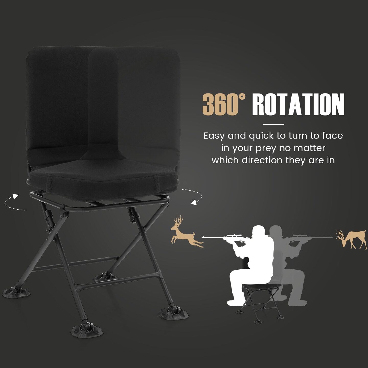 Swivel Folding Chair with Backrest and Padded Cushion