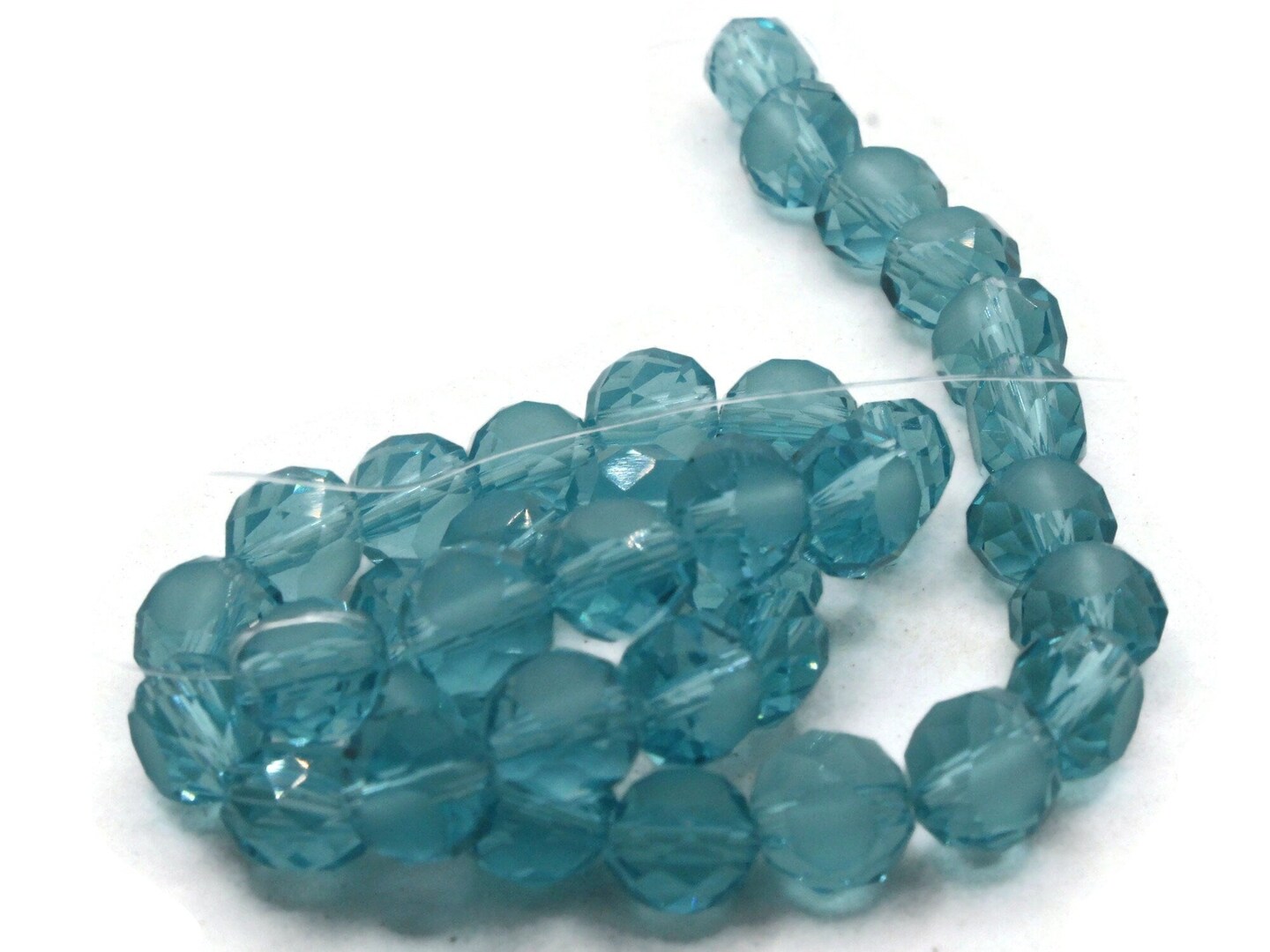 36 8mm Sky Blue Faceted Coin Flat Round Glass Beads