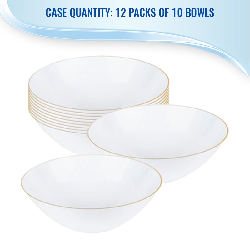 White with Gold Rim Organic Round Disposable Plastic Dessert Bowls - 6 Ounce (120 Bowls)