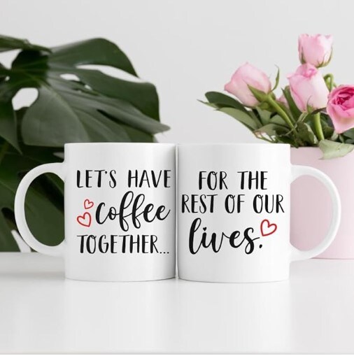 Gifts For The Newlyweds, Gift For Engaged Couple, Valentine Gift For Couple - Lets Have Coffee Together Forever Mug Set, Valentine Mug Set, Husband And Wife Coffee Mug Set, Anniversary Gift For Couple
