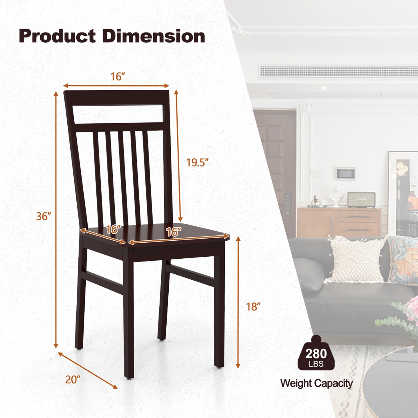 Costway Farmhouse Dining Chair Set of 2/4 Armless Wooden Chair with Slanted High Backrest