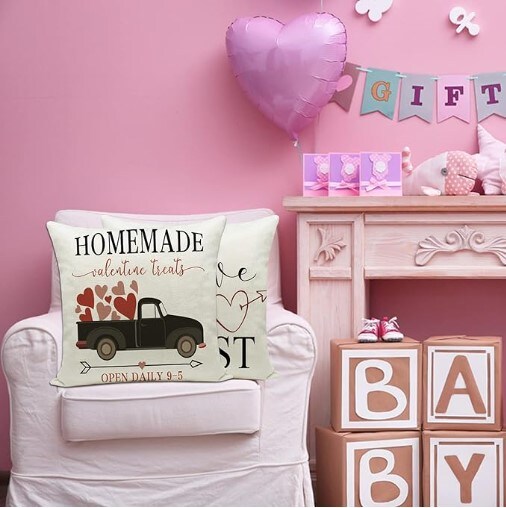 Set of 4 Valentine's Day Pillow Covers 20 x 20 Inches - Red Heart Truck Decor and Love Arrow Decor Throw Pillow Covers for Sofa Couch Cushion Cover