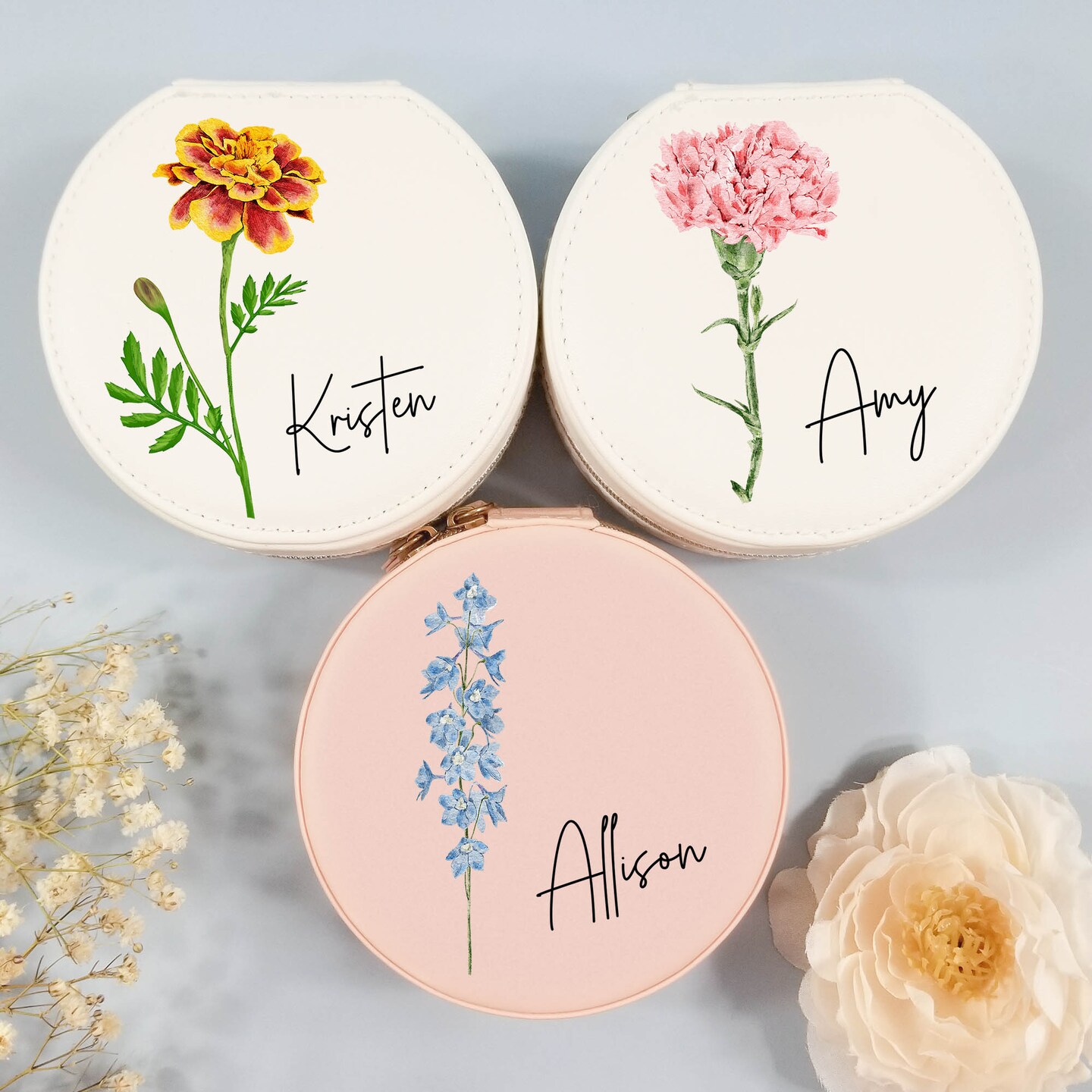 Birth Flower Jewelry Travel Case, Personalized Gifts, Travel Jewelry ...