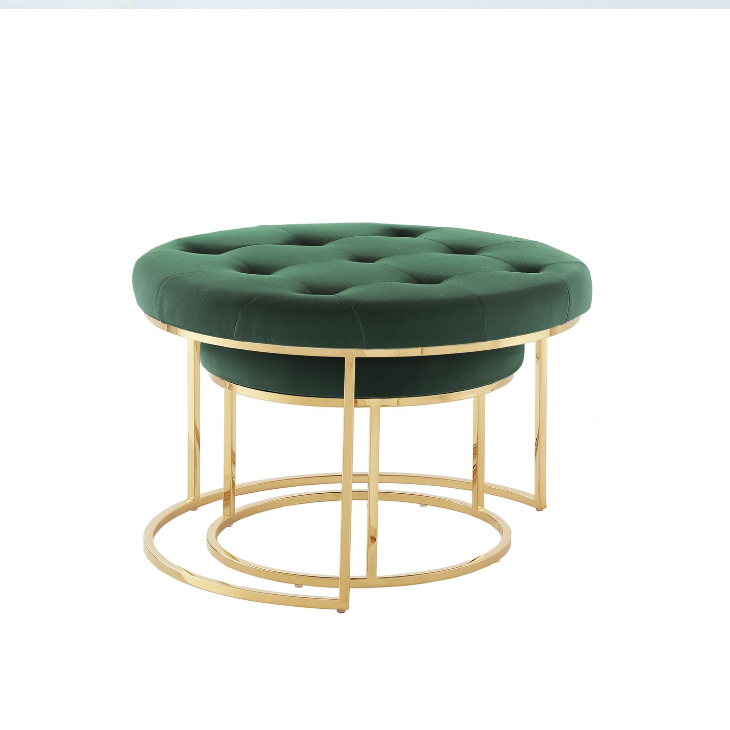 Draven PU Leather/Velvet Button Tufted Metal Frame Nesting Ottoman Set of 2