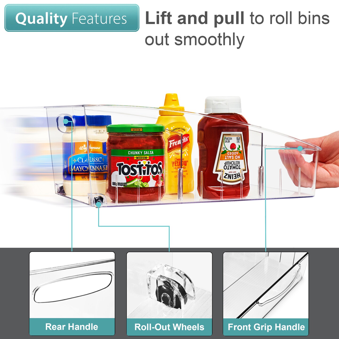 Sorbus Fridge Organizer on Wheels - Rolling Fridge Organizers and Storage Clear Design with Dividers &#x26; Handles for Kitchen Organization and Storage - Refrigerator Organizer Bins &#x26; Pantry Storage Bins