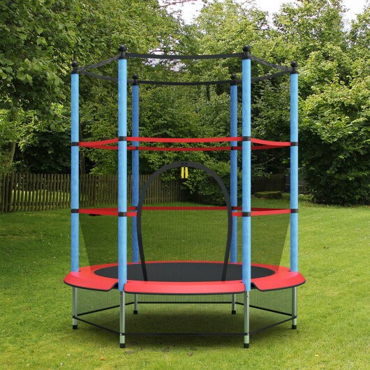 55&#x22; Kids Jumping Trampoline with Safety Pad Enclosure Combo