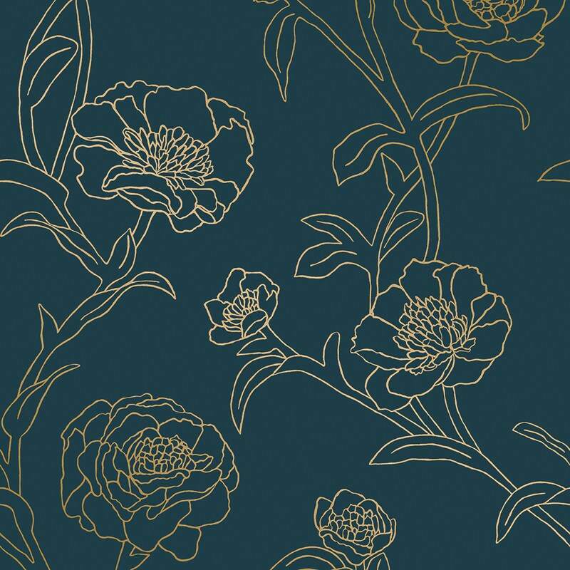 Tempaper &#x26; Co. Peonies Peacock Blue &#x26; Gold Peel and Stick Wallpaper