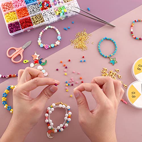2989 Pieces 4mm Seed Beads for Bracelets Making, Colorful Candy Beads Kids Cute Polymer Letter Spacer Smiley Face Beads Hair Beads for Kids Crafts Pearl Rainbow Bead Girls Jewelry DIY Making Beading Kit