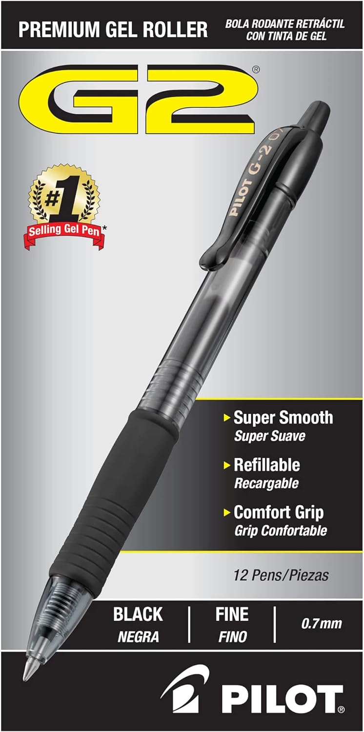 G2 Premium Refillable & Retractable Rolling Ball Gel Pens, Fine 0.7mm, Black (31020)