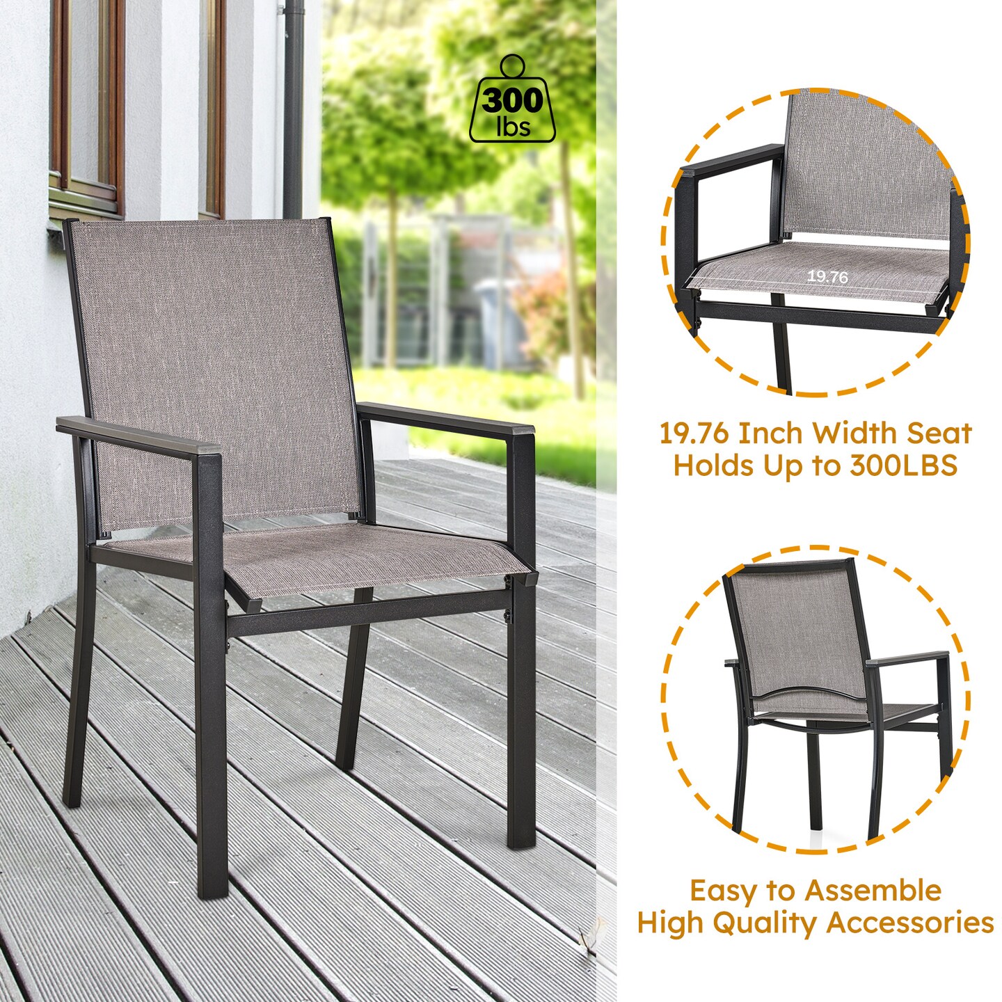 MEOOEM Patio Dining Set Outdoor Furniture Bistro Metal Table Side Table and Metal Stackable Chairs; Black