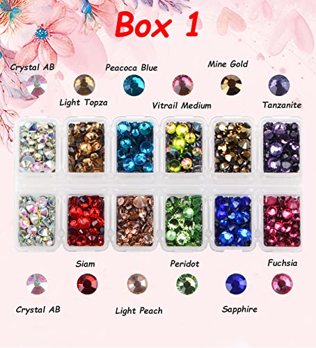 7000 pieces 5 Sizes Iron Flatback Glasses Rhinestones Crystal for DIY Project with Tweezers and Picking Pen for Bags, Shoes, Clothes and Manicure (5 Sizes, 22-Colors) (FYGEM#0022)