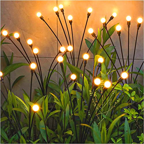 2 Pack Solar Garden Lights - New Upgraded Solar Swaying Light, Sway by Wind, Solar Outdoor Lights, Yard Patio Pathway Decoration, High Flexibility Iron Wire & Heavy Bulb Base, Warm White