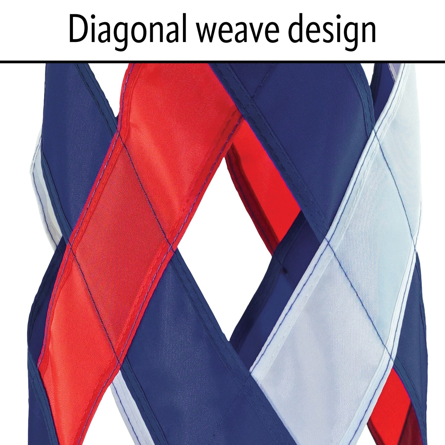 In the Breeze 5217 &#x2014; Red, White &#x26; Blue Diagonal Weave 40&#x22; Windsock &#x2014; Patriotic Lattice Windsock with Color-Coordinated Tails, Fourth of July Decoration