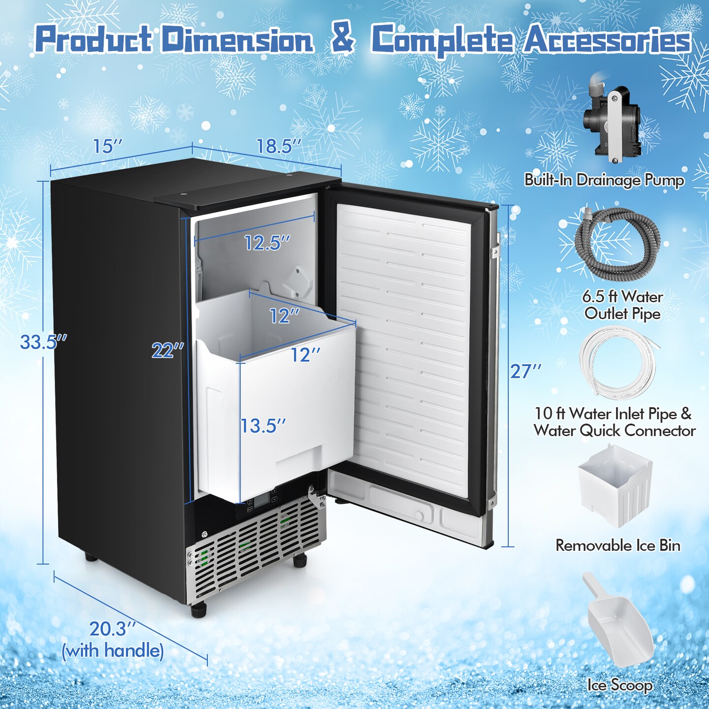 Free-Standing Built-in Undercounter Ice Maker-Silver