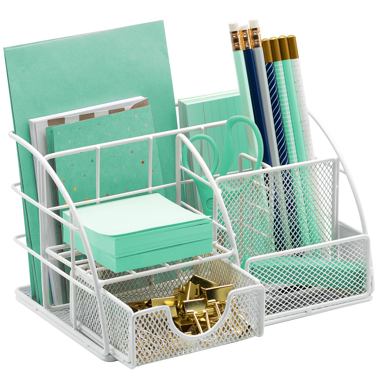 Sorbus Desk Organizer, Great for Office Supplies Organization Decor, All-in-One Stylish Mesh Desktop Caddy Includes Pen/Pencil Holder, Mail Organizer, and Sliding Drawer