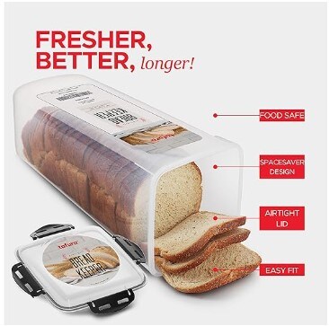 Bread Container | Plastic Bread Box | Airtight Bread Keeper | Bread Storage Loaf Container | Airtight Loaf Bread Saver, BPA Free, 5 Litre
