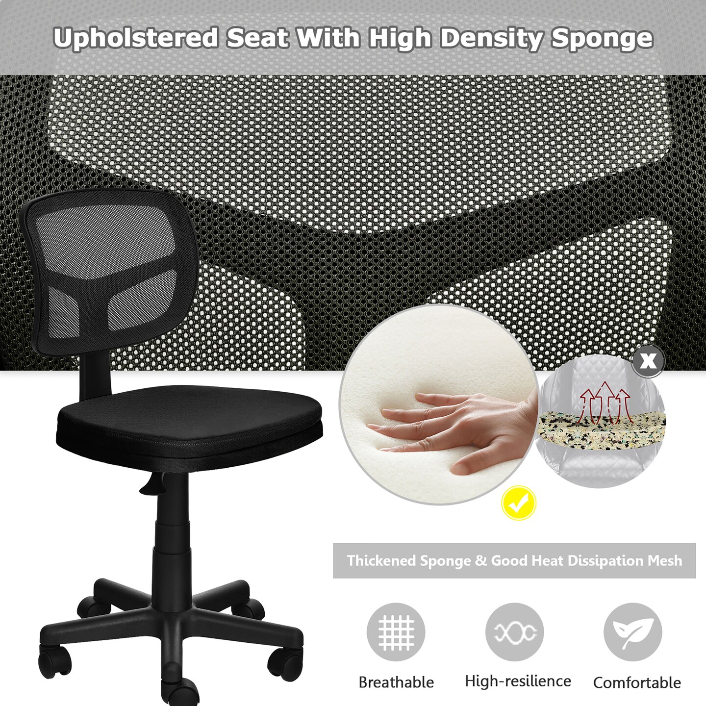 Costway Armless Office Chair Adjustable Swivel Computer Mesh Desk Chair Green\Blue\Gray