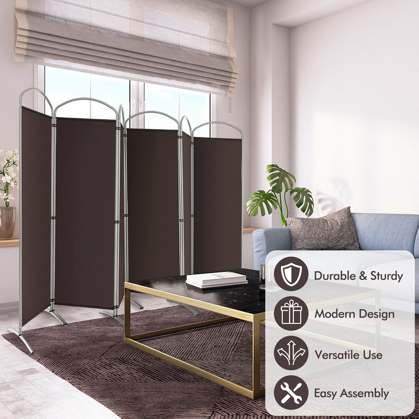6 Feet 6-Panels Freestanding Folding Privacy Screen