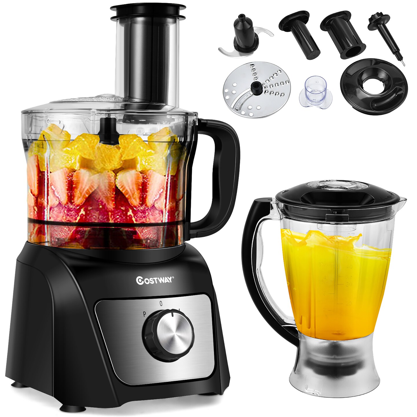 Costway 8 Cup Food Processor 500W Variable Speed Blender Chopper w/ 3 Blades