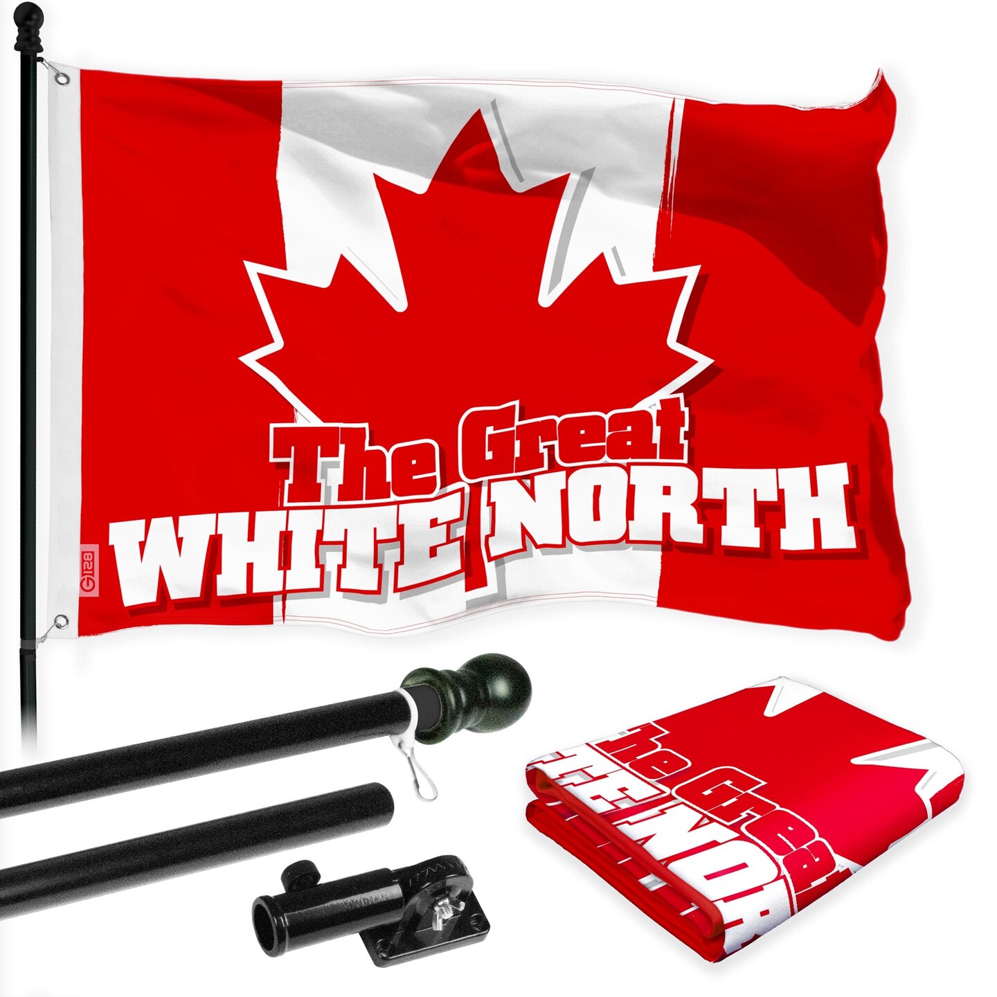 G128 Combo Pack: 6 Ft Tangle Free Aluminum Spinning Flagpole (Black) & Canada Canadian The Great White North Flag 3x5 Ft, LiteWeave Pro Series Printed 150D Polyester | Pole with Flag Included