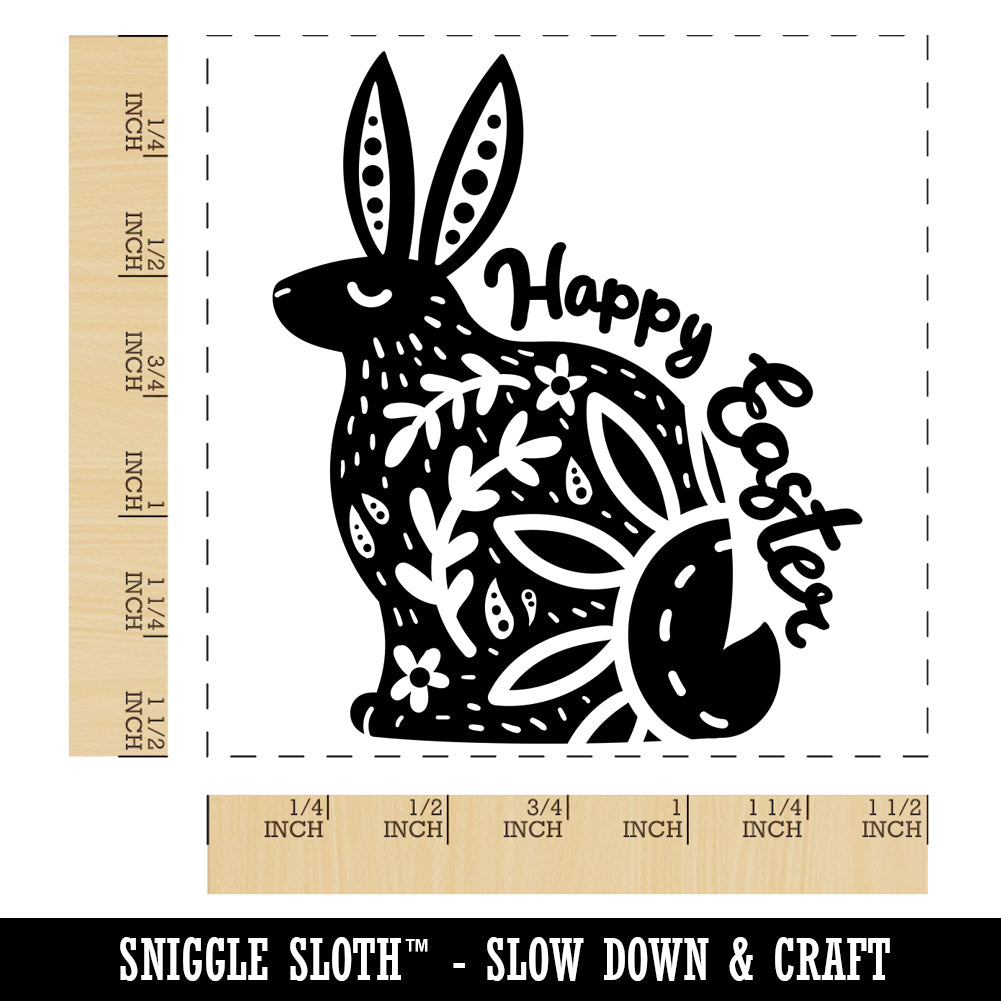 Happy Easter Floral Designer Bunny Self-Inking Rubber Stamp Ink Stamper