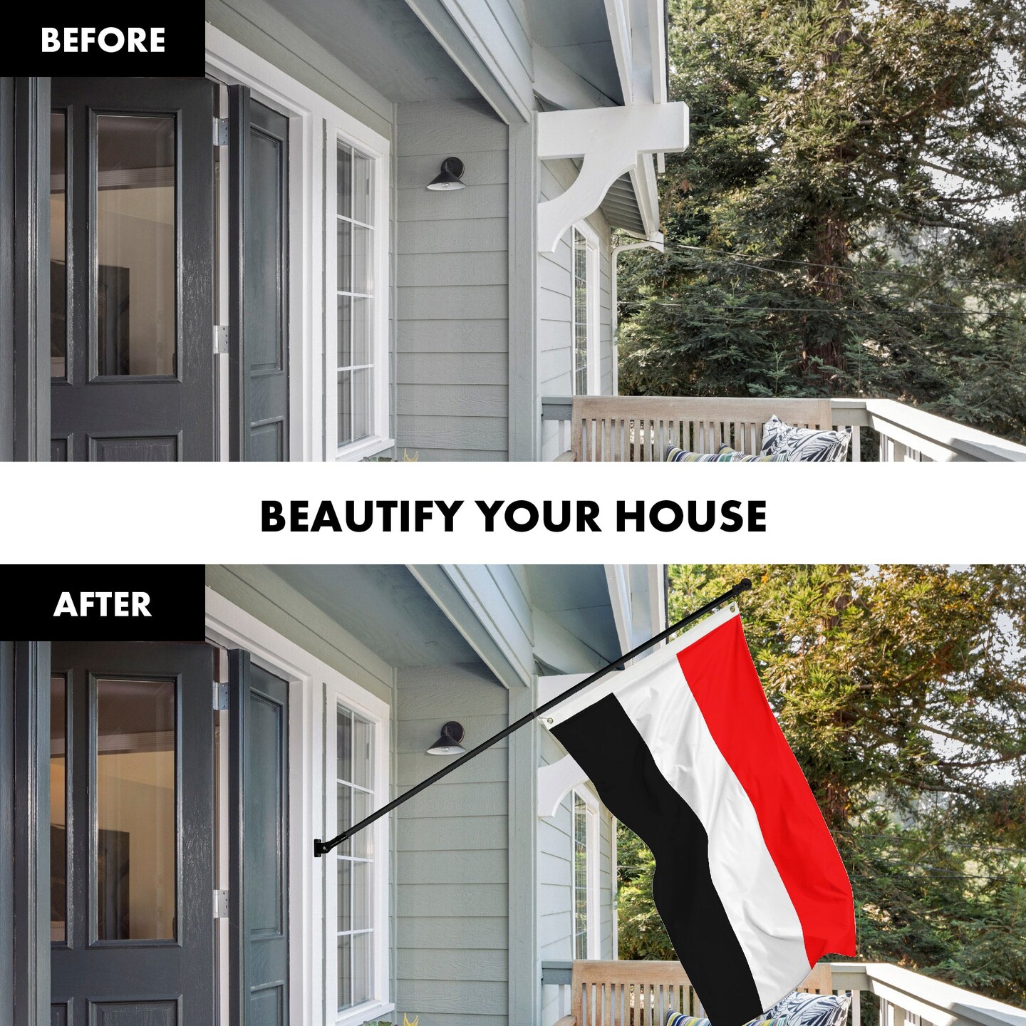 Flag Pole 6FT Black Tangle Free &#x26; Yemen Yemeni Flag 3x5 Ft Combo Printed 150D Polyester By G128