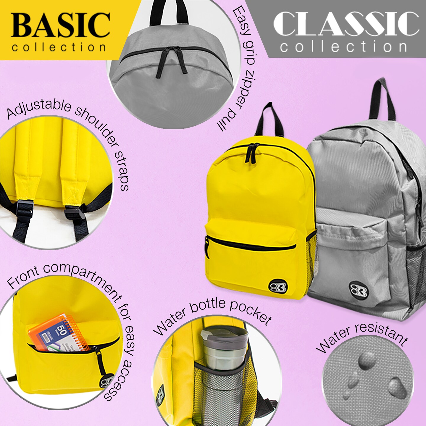 BAZIC 16&#x22; Basic Backpack (11 Assorted Color)