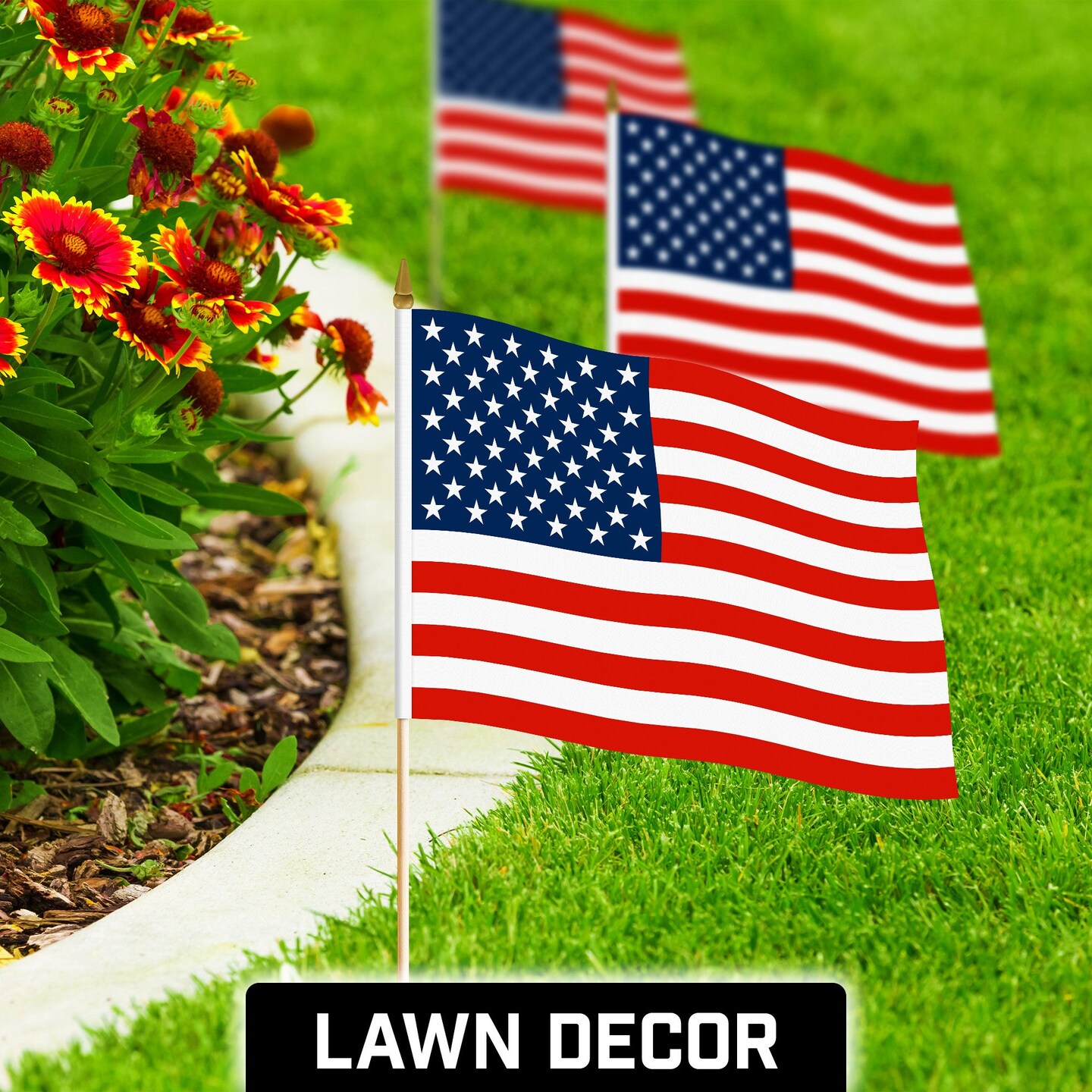 G128 50 Pack Handheld American USA Stick Flags | 12x18 In | Printed 150D Polyester, Country Flag, Solid Wooden Stick, Spear Gold Tip, Great for Patriotic Decorations