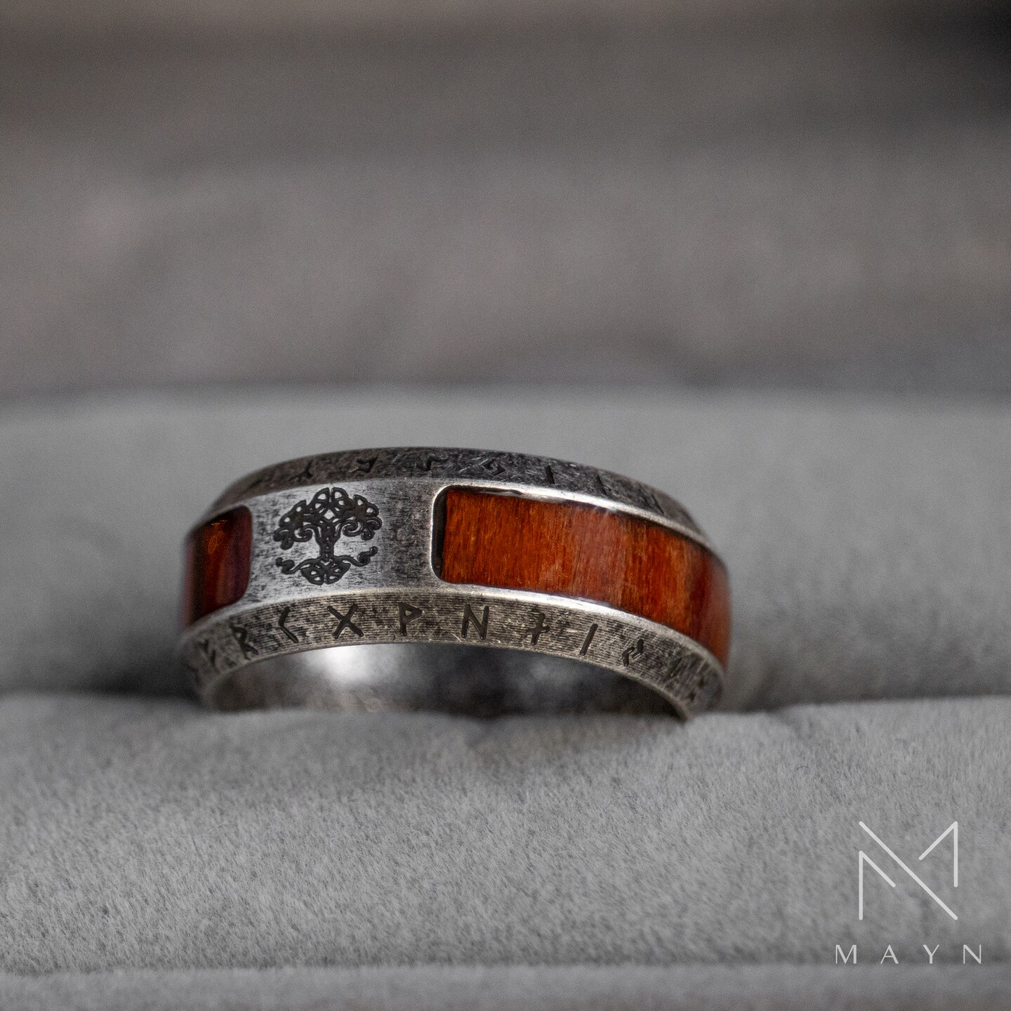 Viking Tree of life ring for men, Nordic runes and wood resin ring for him, Vintage norse ring, Male Vintage Wedding band, Gift for birthday product 5