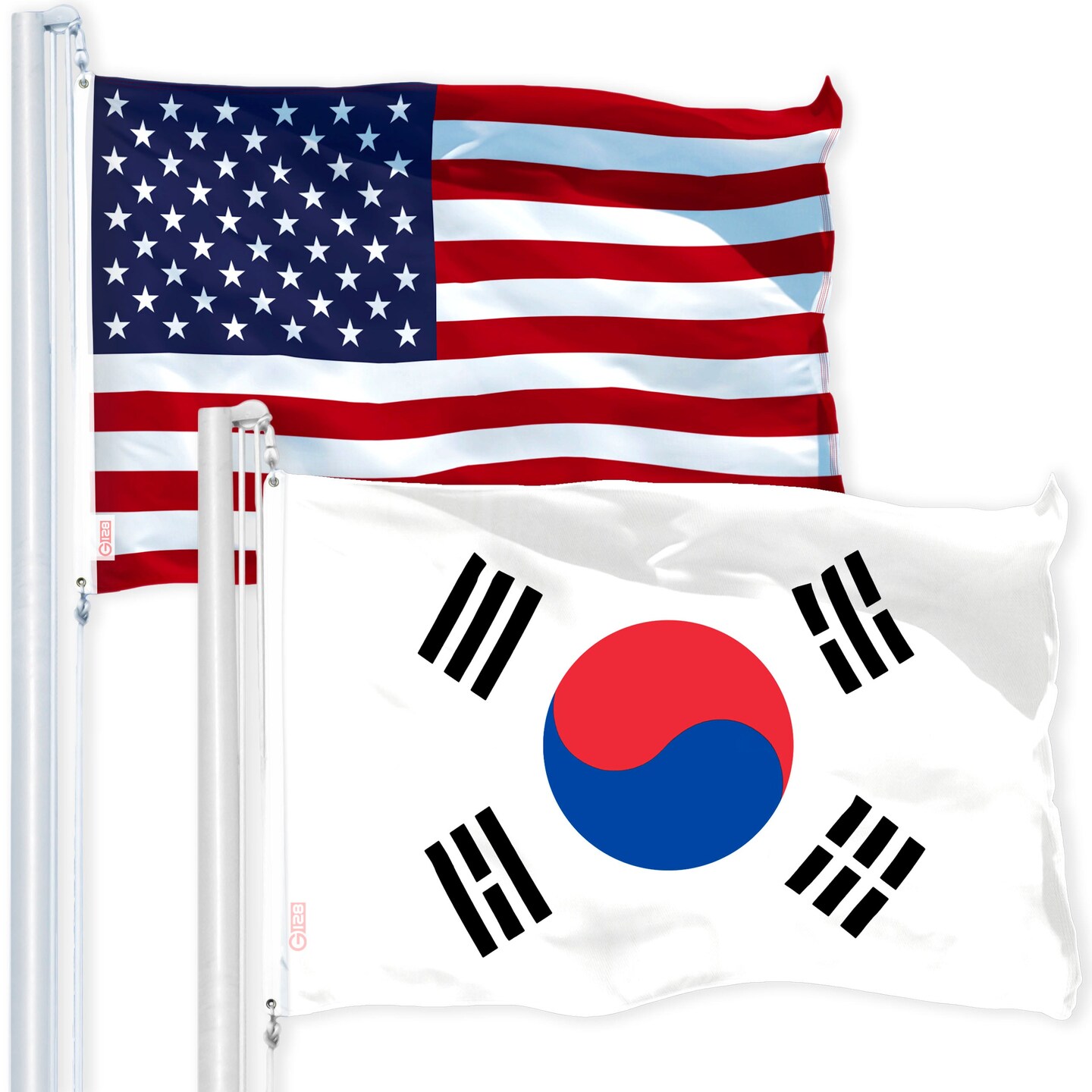 G128 Combo Pack: USA American Flag 3x5 Ft 150D Printed Stars &#x26; South Korea (South Korean) Flag 3x5 Ft 150D Printed