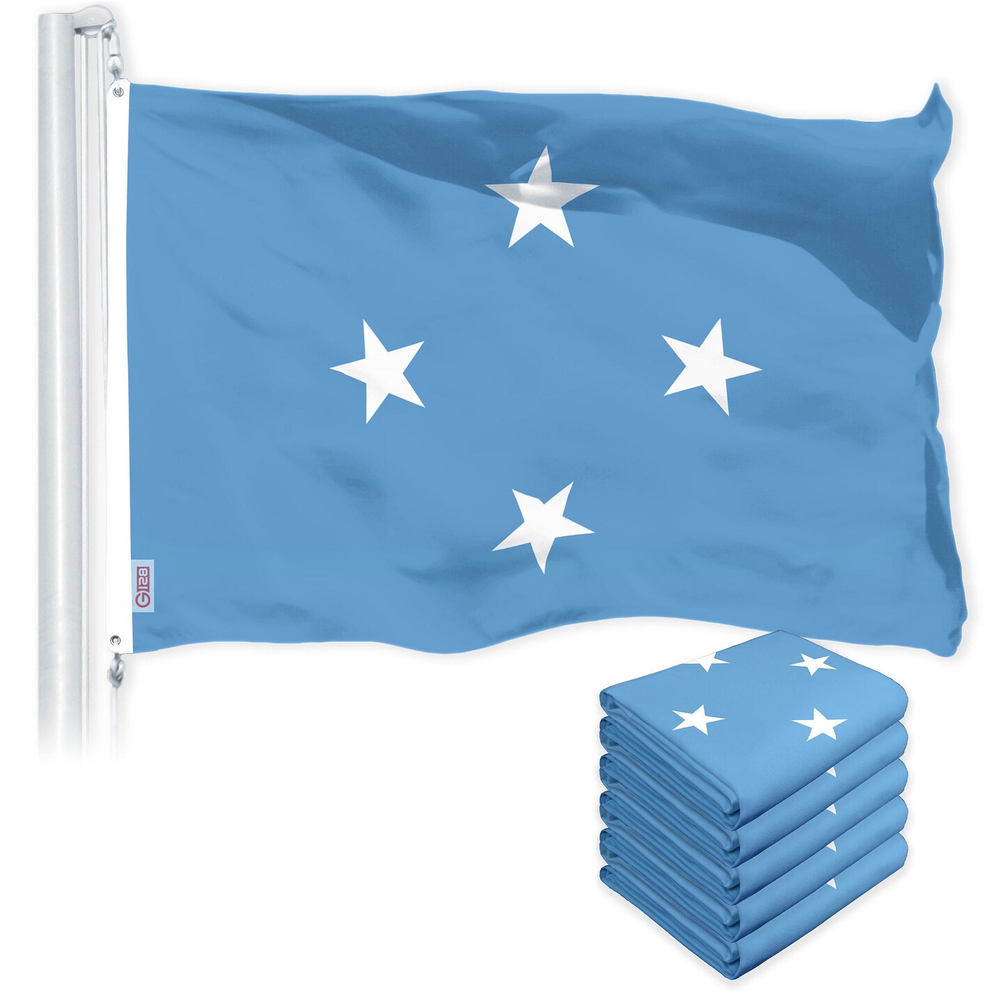 G128 5 Pack: Micronesia Micronesian Flag | 3x5 Ft | LiteWeave Pro Printed 150D Polyester | Country Flag, Indoor/Outdoor, Vibrant Colors, Brass Grommets, Thicker and More Durable Than 100D 75D Poly