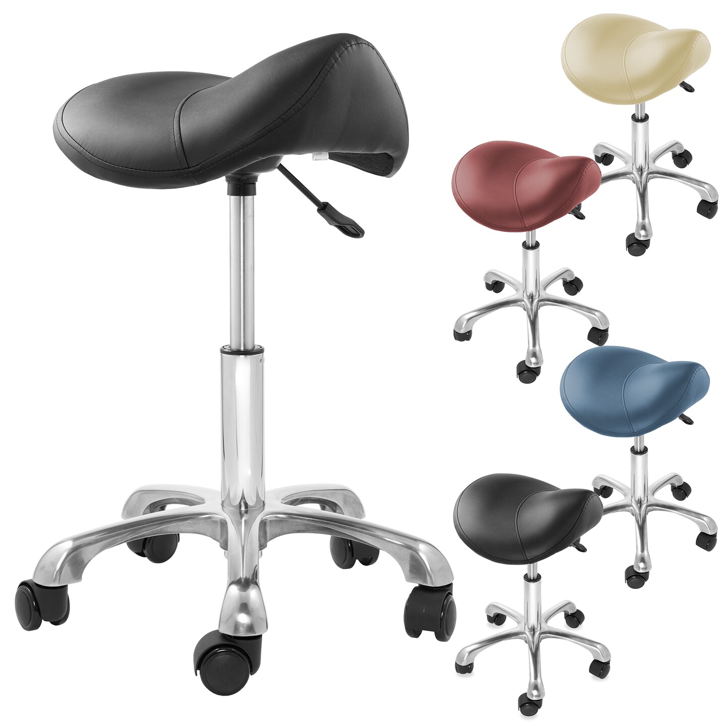 Saloniture Professional Ergonomic Saddle Stool - Adjustable Hydraulic Seat, Rolling Spa Salon, Massage, and Medical Office Chair with Swivel Wheels